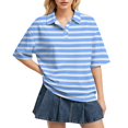 thumbnail image 1 of Domzest Womens Polo Shirts Short Sleeve Striped Button Lapel Collared Tops Oversized Business Casual Basic Tees Light Blue XL, 1 of 6
