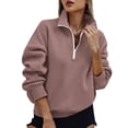 thumbnail image 1 of Domzest Womens Quarter Zip Pullover Long Sleeve Oversized Fleece Sweatshirts Trendy Collared Pullover Tops Daily Outfits Coffee S, 1 of 7