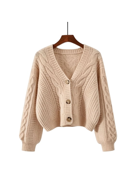 Womens Retro Button Front Cardigan Sweater Long Sleeve V Neck Knitwear Button Down Loose Chunky Kint Sweater Camel L