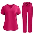 thumbnail image 1 of Domzest Womens Scrub Sets V-neck Short Sleeve Top & Straight Leg Elastic Waist Pants Breathable Medical Uniform with Pocket Hot Pink XXL, 1 of 5
