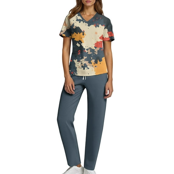 Domzest Womens Scrubs Plus Size Scrub Joggers Stretchy V Neck Scrub Pants and Tops Nurse Uniforms Medical Scrubs Med Couture Scrubs L