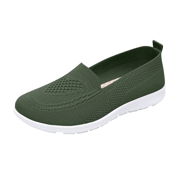 Domzest Womens Slip On Walking Shoes Lightweight Breathable Knitted Mesh Shoes Non-Slip Comfort Walking Casual Flat Sneakers Green
