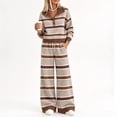 thumbnail image 1 of Domzest Womens Striped 2 Piece Outfit Set Long Sleeve Button Scalloped Trim Pullover Top & Wide Leg Pants Lounge Set Fall Casual Matching Outfit Sets Brown XL, 1 of 4
