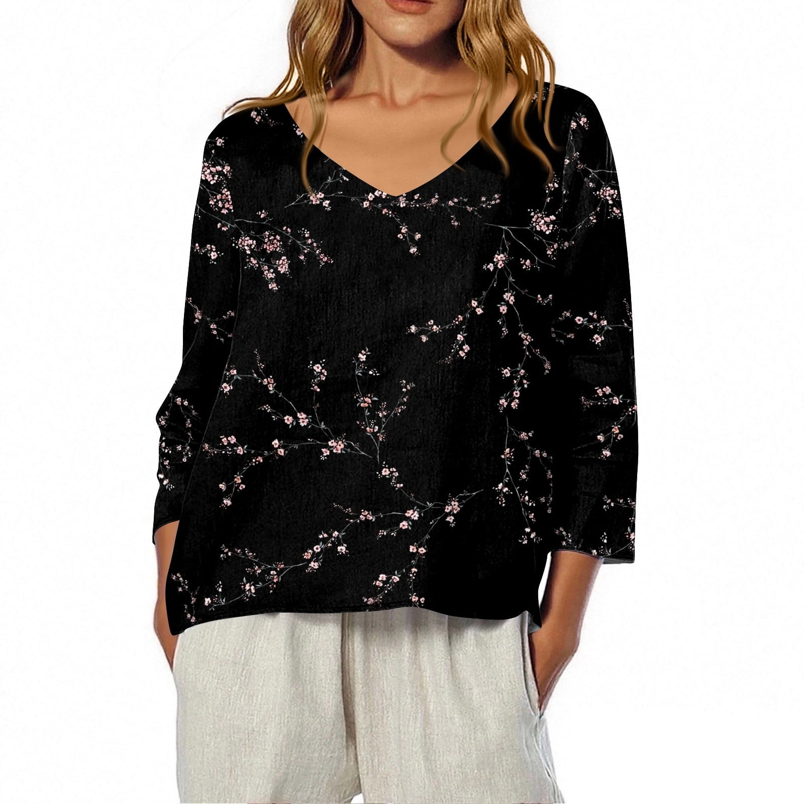 Domzest Womens Tops Casual 3/4 Length Sleeve Elbow Length Tee Shirts ...