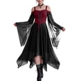 thumbnail image 1 of Domzest Womens Witch Dress Halloween Renaissance Gothic Costumes Cold Shoulder Butterfly Sleeve Mesh Asymmetrical Hem Gothic Outfit Deep Red XL, 1 of 7