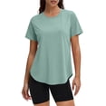 thumbnail image 1 of Domzest Womens Workout Tops Quick Dry Short Sleeve Loose Fit T Shirts Breathable Gym Running Hiking Clothes Mint Green L, 1 of 6