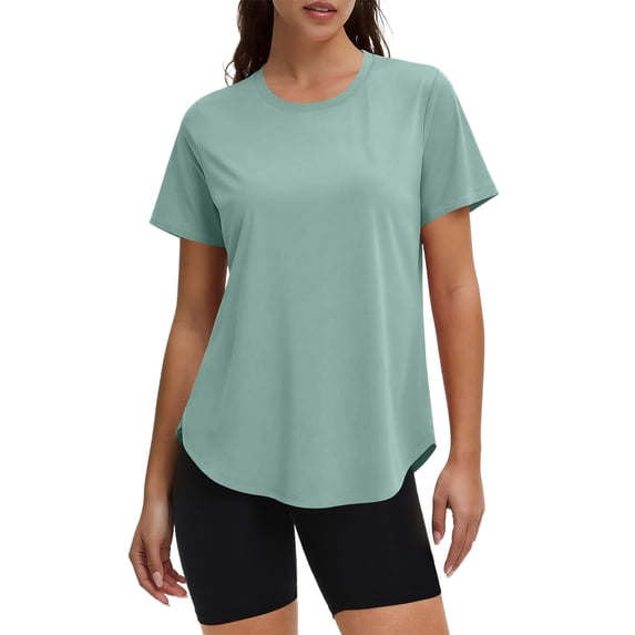 Domzest Womens Workout Tops Quick Dry Short Sleeve Loose Fit T Shirts Breathable Gym Running Hiking Clothes Mint Green L