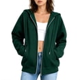 thumbnail image 1 of Domzest Womens Zip Up Hoodie Long Sleeve Oversized Zipper Hooded Sweatshirt Casual Solid Lightweight Fall Coat with Pockets Green M, 1 of 7