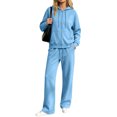 thumbnail image 1 of Domzest Womens Zip Up Hoodies Sweatsuits Long Sleeve Full-zip Hooded Sweatshirt & Wide Leg Sweatpants Fall Winter Athletic Tracksuits Light Blue M, 1 of 6