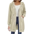 thumbnail image 1 of Domzest Zip Up Hoodie Women 2026 Fall Casual Long Tunic Sweatshirts Oversized Hooded Jacket Coat With Zipper Pockets Beige L, 1 of 6