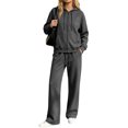 thumbnail image 1 of Domzest Zip Up Hoodies Sweatsuits Womens Long Sleeve Full-zip Hooded Sweatshirt & Wide Leg Sweatpants Fall Winter Athletic Tracksuits Dark Gray M, 1 of 6