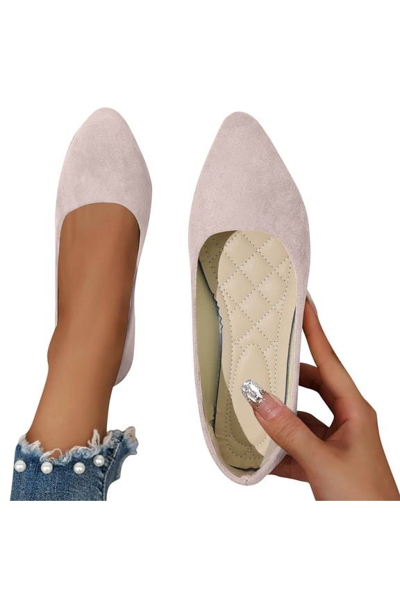 2026 New Flat Shoes for Women Pointed Toe Pumps Shoes Faux Suede Ballets Flats Comfortable Soft Ballet Dressy Slip on Walking Ballerina Shoe Beige