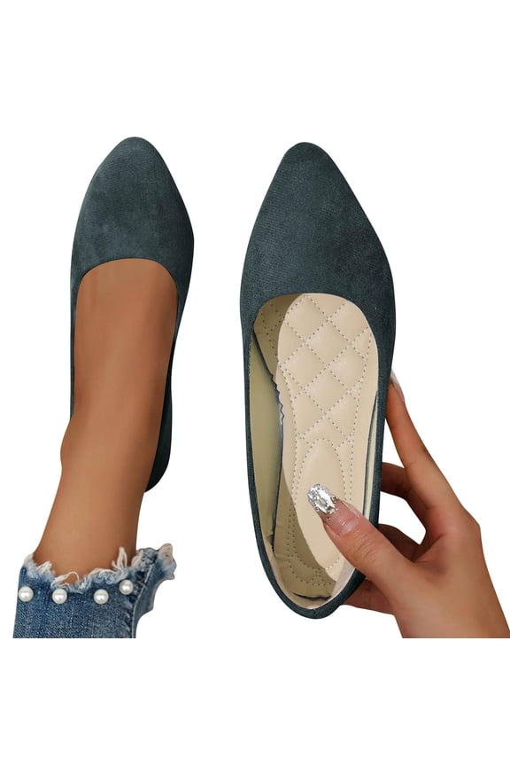2026 New Flat Shoes for Women Pointed Toe Pumps Shoes Faux Suede Ballets Flats Comfortable Soft Ballet Dressy Slip on Walking Ballerina Shoe Dark Green