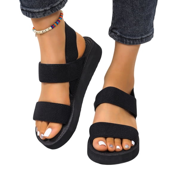 Domzle 2026 Sandals for Women Summer Non Slip Thick Sole Sandals Comfortable Walking Bohemian Flat Shoes Black
