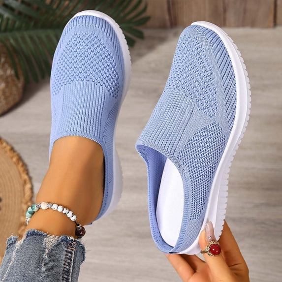 Domzle 2026 Women's Breathable Knit Slip-On Walking Shoes, Lightweight Casual Mules for Summer Comfort & Easy On Light Blue