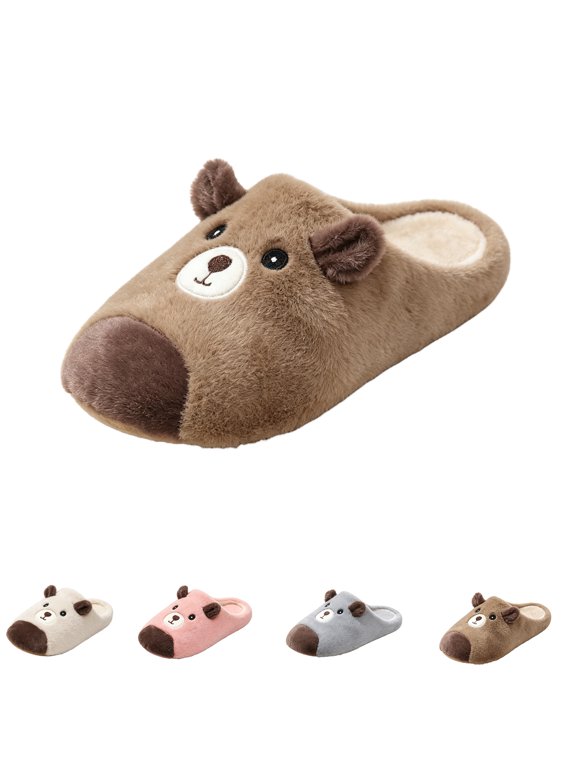 Animal Cotton Bear Slippers - Cartoon Plush Indoor/Outdoor Couples Shoes for Autumn and Winter Pink