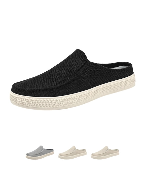 Backless Shoes For Women Casual Comfortable Breathable Slip-On Canvas Mule Sneakers, Round Toe Low-Cut Soft Soles Orthotic Slippers Black 39