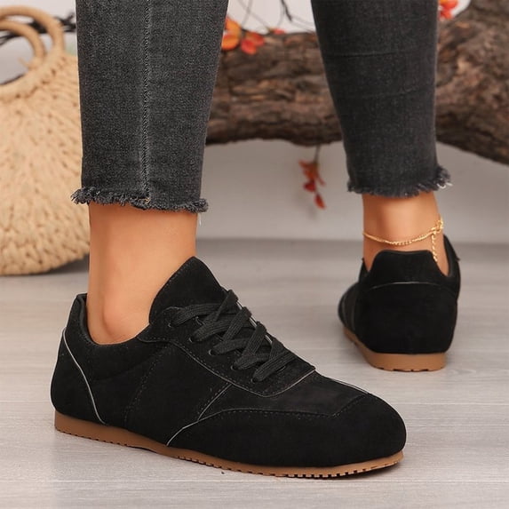 Domzle Barefoot Shoes Women Wide Toe Box Faux Suede Sneakers Black 42