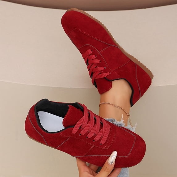 Domzle Barefoot Shoes Women Wide Toe Box Faux Suede Sneakers Red 42