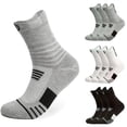 thumbnail image 1 of Domzle Basketball Socks Compression Cushion Thick Cycling Athletic Crew Sock Arch Support, Breathable Mesh, Seamless Toe, Sports Tab, Moisture Wicking, Running Sock for Men Women White, 1 of 5