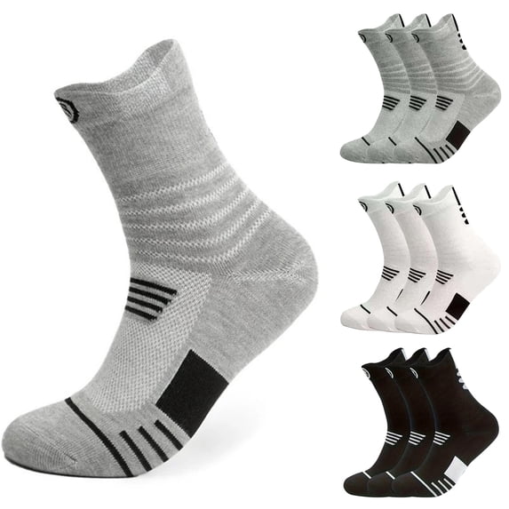 Domzle Basketball Socks Compression Cushion Thick Cycling Athletic Crew Sock Arch Support, Breathable Mesh, Seamless Toe, Sports Tab, Moisture Wicking, Running Sock for Men Women White