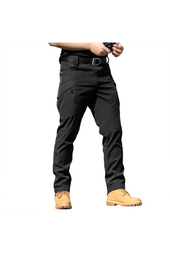 Cargo Tactical Pants for Men Relaxed Fit Ripstop Waterproof Work Multi Hiking Pants with Pockets Straight Leg Fishing Pant Black S