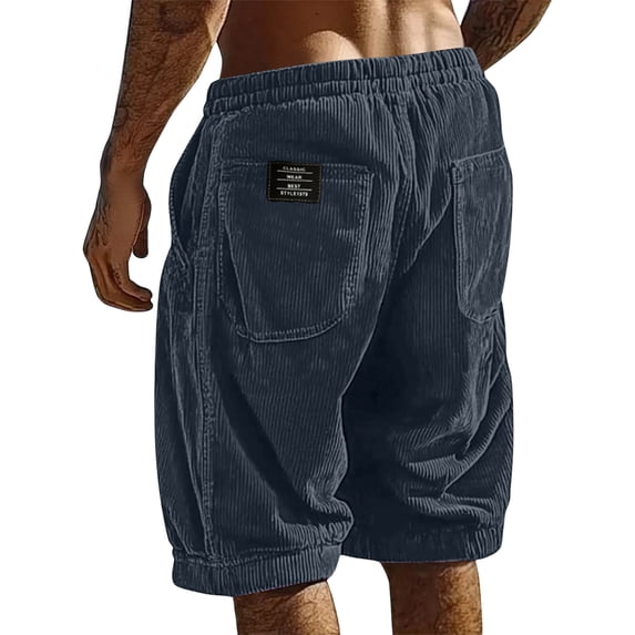 Domzle Casual Shorts for Men Elastic Waist Drawstring Baggy Corduroy Beach Shorts Comfy Golf Summer Shorts with Pockets Black M