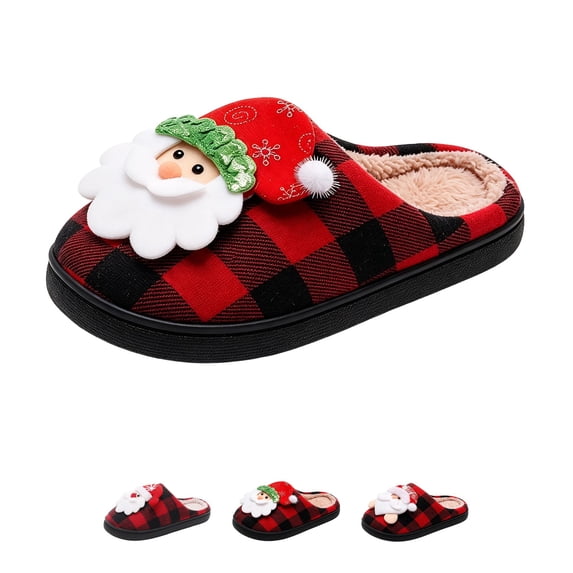 Domzle Christmas Santa Print Slippers Soft Plush Fuzzy Cozy House Slippers for Women Men Indoor Outdoor Non-Slip Shoes a 40