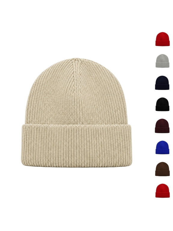 Classic Cuffed Knit Beanie for Women, Warm Thick Acrylic Skull Cap, Soft Watch Hat for Cold Weather Winter Daily Casual Wear