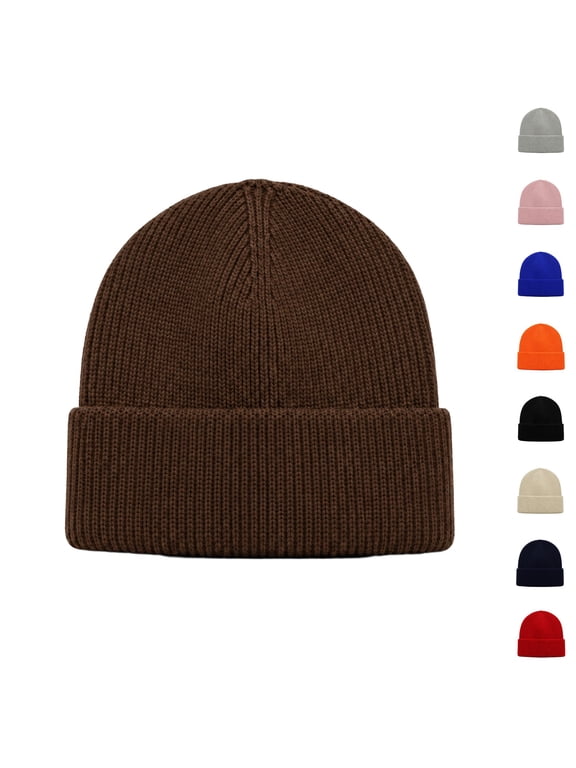 Classic Cuffed Knit Beanie for Women, Warm Thick Acrylic Skull Cap, Soft Watch Hat for Cold Weather Winter Daily Casual Wear