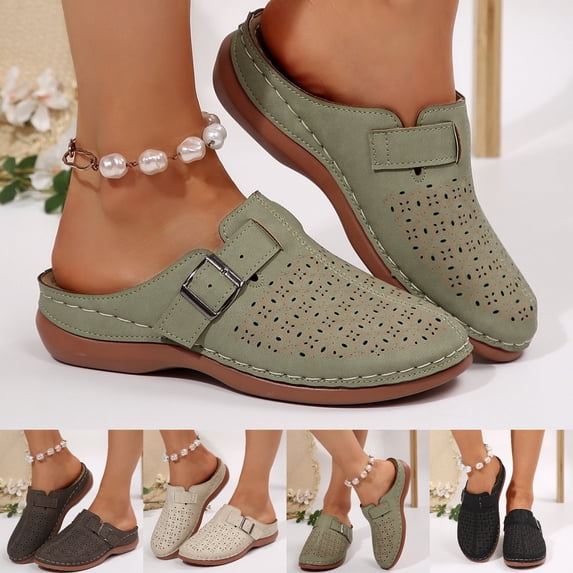Domzle Clogs for Women Mules Comfortable Slip On Closed Toe Casual Shoes | Cushioned Footbed All-Day Comfort Non Slip Platform Dress Shoes Breathable Upper for Walking Work Green