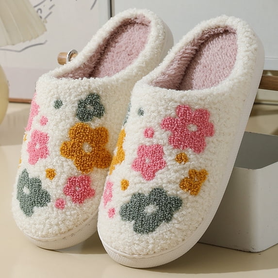 Domzle Cute Slippers for Women Perfect Soft Plush Comfy Warm Slip-On Slippers for Women Indoor Fluffy House Slippers for Women and Men Non-slip Fuzzy Flat Slides White