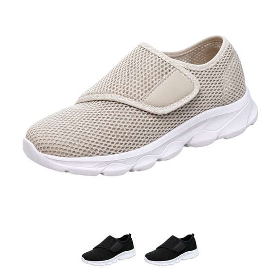 Domzle Diabetic Women'S Walking Shoes Wide Width Extra Wide Width-Adjustable Slip-On Walking Shoes For Swollen Feet Easy On Off Comfort Sneakers Beige 40