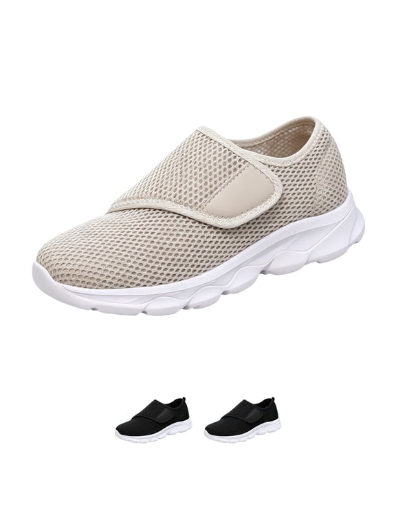 Diabetic Women'S Walking Shoes Wide Width Extra Wide Width-Adjustable Slip-On Walking Shoes For Swollen Feet Easy On Off Comfort Sneakers Beige 40