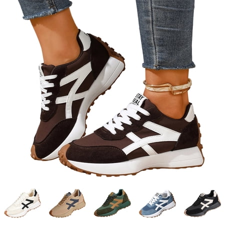 Domzle Fashion Platform Sneakers for Women Comfort Casual Tennis Shoes | Breathable Faux suede fabric upper, non-slip TPR outsole, Casual Footwear for Daily Walking Travel Brown