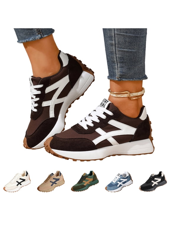 Fashion Platform Sneakers for Women Comfort Casual Tennis Shoes | Breathable Faux suede fabric upper, non-slip TPR outsole, Casual Footwear for Daily Walking Travel Brown