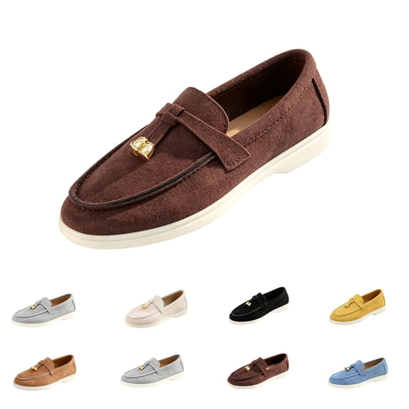 Domzle Faux Suede Slip-on Casual Loafers for Women | Memory Foam Insole Lightweight Womens Loafers - Non-Slip Comfortable Casual Footwear - Comfortable Loafers Women Coffee