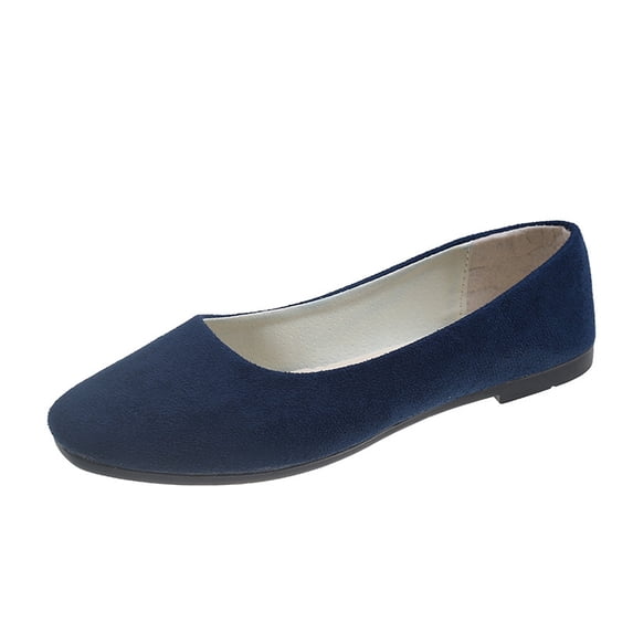 Domzle Flat Shoes for Women Round Toe Pumps Shoes Faux Suede Ballets Flats Comfortable Soft Ballet Dressy Slip on Walking Ballerina Shoe Booties Dark Blue