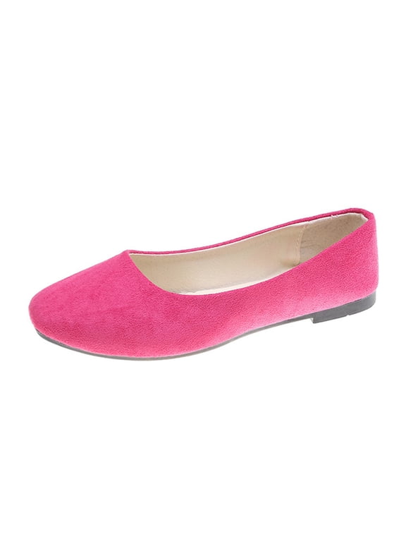 Flat Shoes for Women Round Toe Pumps Shoes Faux Suede Ballets Flats Comfortable Soft Ballet Dressy Slip on Walking Ballerina Shoe Booties Hot Pink