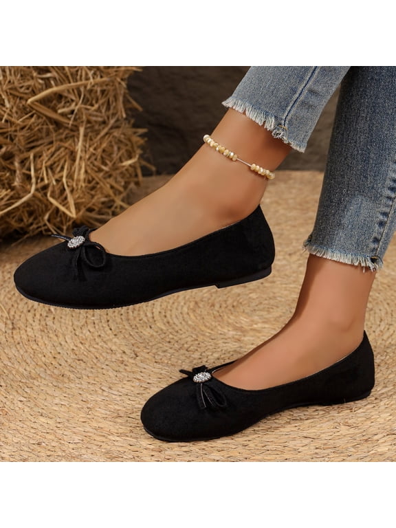 Flats for Women Bowknot Round Toe Dress Shoes Dressy Ballet Flats Comfortable Lightweight Slip On Shoes for Office Black US-10