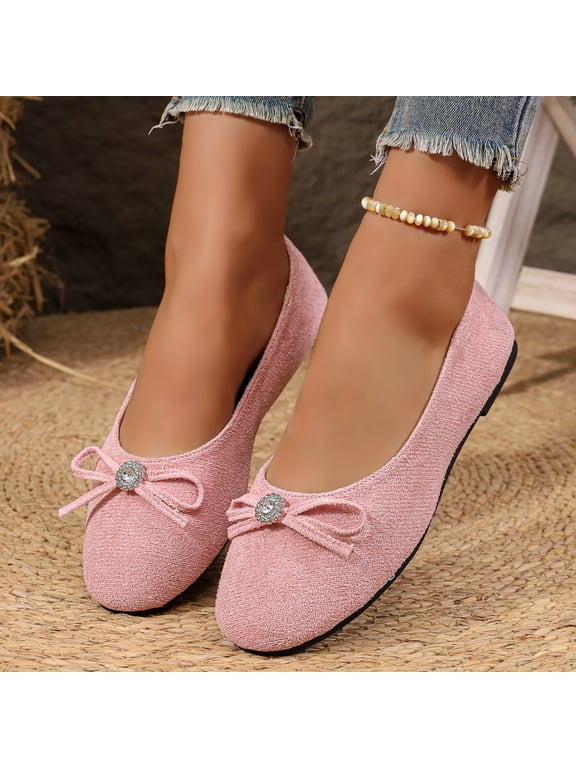 Flats for Women Bowknot Round Toe Dress Shoes Dressy Ballet Flats Comfortable Lightweight Slip On Shoes for Office Pink US-8