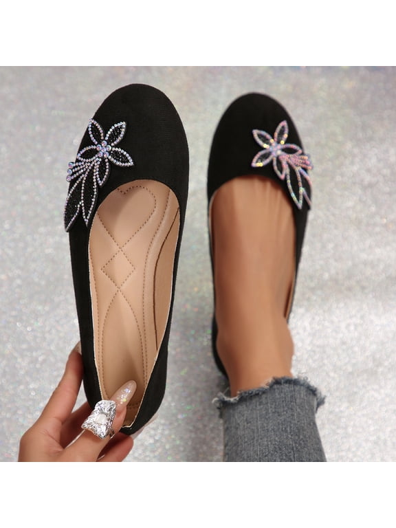 Flats for Women Round Toe Dress Shoes Dressy Ballet Flats Comfortable Lightweight Slip On Shoes for Office 2026 Black US-9.5