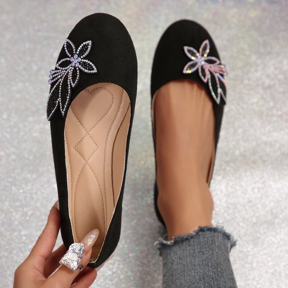 Domzle Flats for Women Round Toe Dress Shoes Dressy Ballet Flats Comfortable Lightweight Slip On Shoes for Office 2026 Black US-9.5