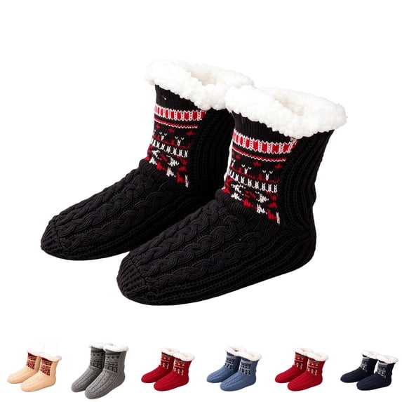 Domzle Fuzzy Slipper Socks Women Winter Warm Gift for Women Soft, Warm & Cozy: Fleece-Lined Indoor Socks with Non-Slip Grippers Offer Fluffy Comfort for Home, House or Cabin Wear Black