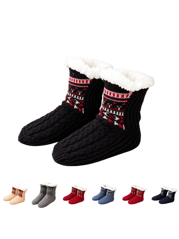 Fuzzy Slipper Socks Women Winter Warm Gift for Women Soft, Warm & Cozy: Fleece-Lined Indoor Socks with Non-Slip Grippers Offer Fluffy Comfort for Home, House or Cabin Wear Black