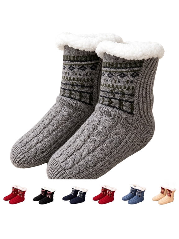 Fuzzy Slipper Socks Women Winter Warm Gift for Women Soft, Warm & Cozy: Fleece-Lined Indoor Socks with Non-Slip Grippers Offer Fluffy Comfort for Home, House or Cabin Wear Gray