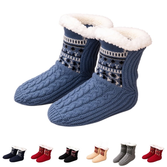 Domzle Fuzzy Slipper Socks Women Winter Warm Gift for Women Soft, Warm & Cozy: Fleece-Lined Indoor Socks with Non-Slip Grippers Offer Fluffy Comfort for Home, House or Cabin Wear Blue