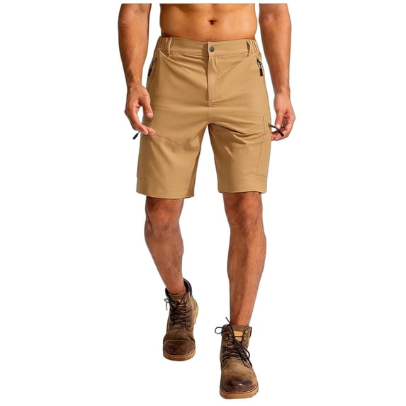 Domzle Golf Shorts for Men Lightweight Water-Resistant Flat Front Flex Solid Casual Mens Dress Shorts with Pockets Camel 2XL