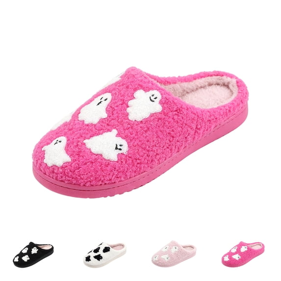Domzle Halloween Womens Slippers Retro Memory Foam Cute Cartoon Plush Fluffy Warm Faux Fur Lined slippers Indoor House Home Winter Shoes