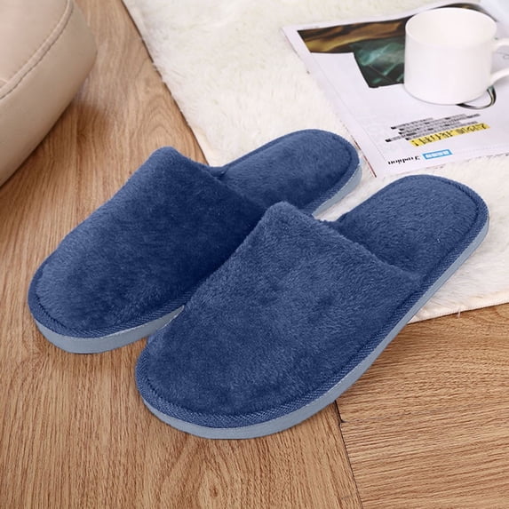 Domzle Indoor House Slippers for Men Lightweight Cotton Home Slippers Cozy Soft Bedroom Shoes Couple Travel Portable Slippers Non Slip Floor Warm Slippers Navy